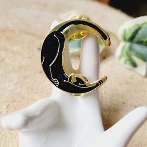 Black & Gold Cat Enamel Pin Mystical magical Spooky Cat Fashion pins Moon child